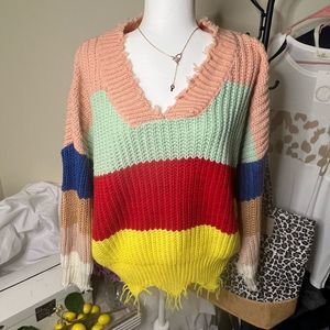 Color Block Knit Sweater - Large